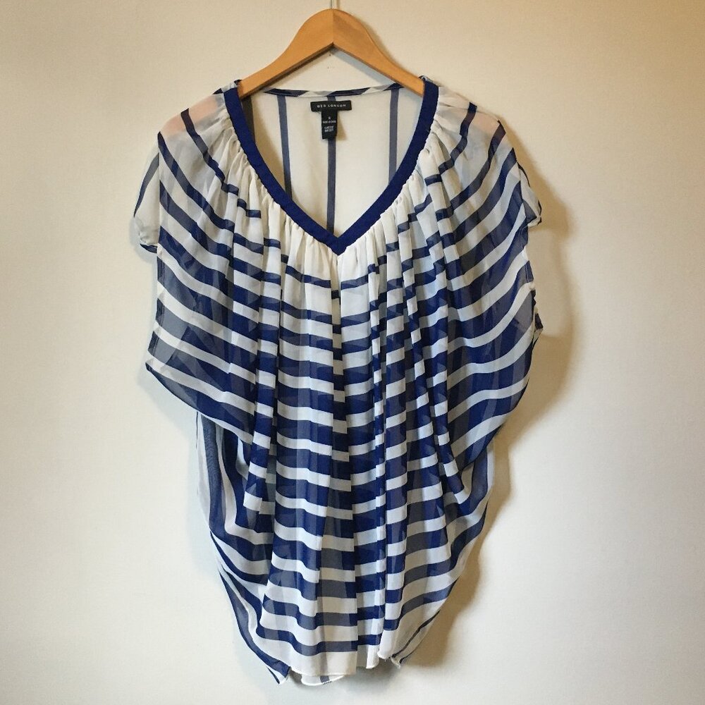 French Girl QED London Navy and White Flowing Nightingale Sleeve Blouse